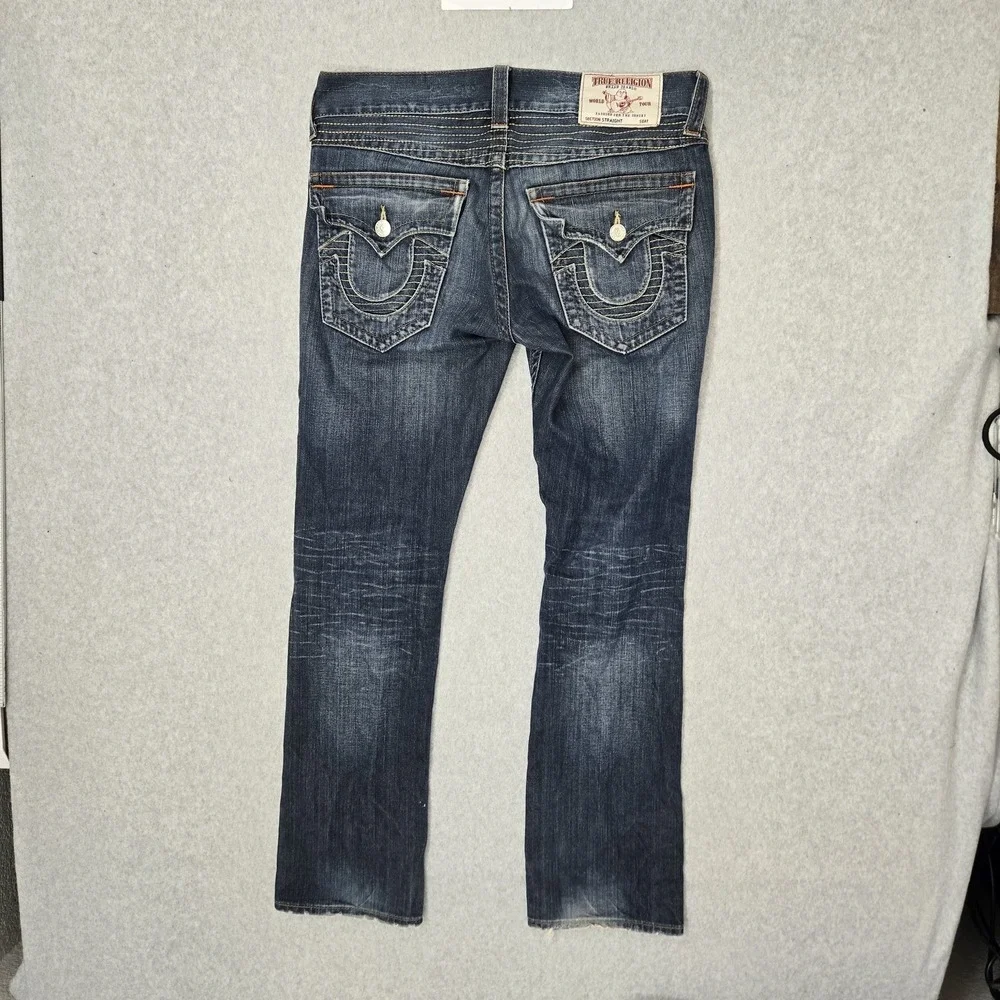 True Religion Men Jeans 30 Blue‎ Denim Straight Old Multi Runstitch Flap Pocket